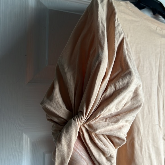 Seven for all mankind Size L Tan Big Puff Sleeve V Neck T-Shirt Top - Picture 10 of 11